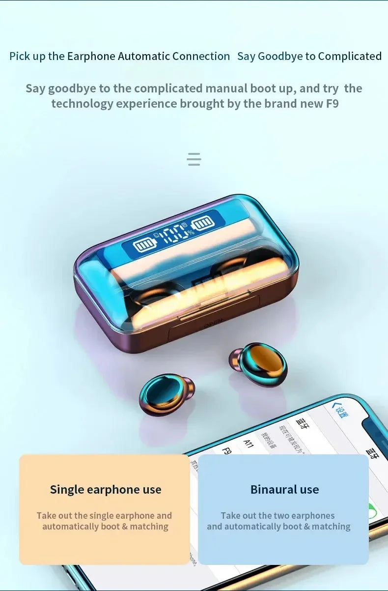 F9 Compact — Large-Capacity Charging Case Earbuds