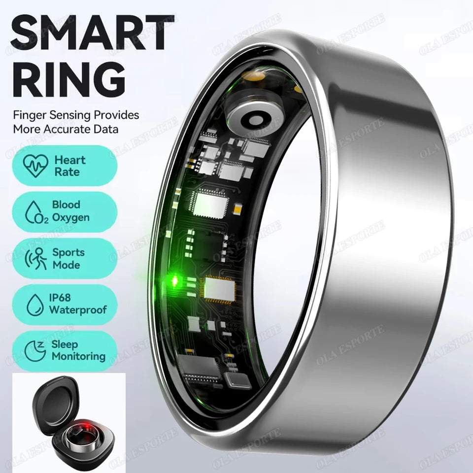 New R09 Smart Ring Men Women with Charging Case,Heart Rate Blood Oxygen,Skin Temperature Monitor,5ATM Waterproof Smartring R11C