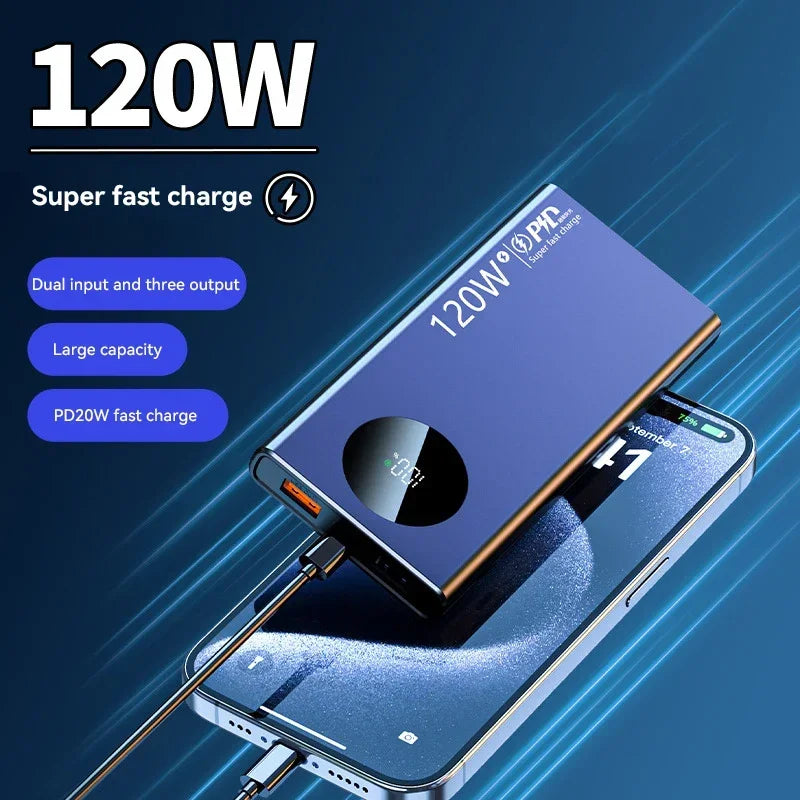 50000mAh Power Bank 120W PD Super Fast Charging Portable Power Bank Large Capacity External Battery With Digital Display