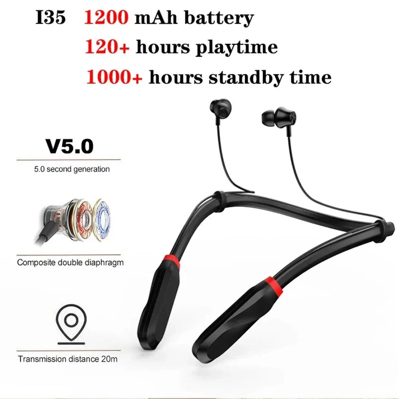 Neckband Bluetooth 5.1 headphones I35, with built-in microphone, water and sweat resistant.