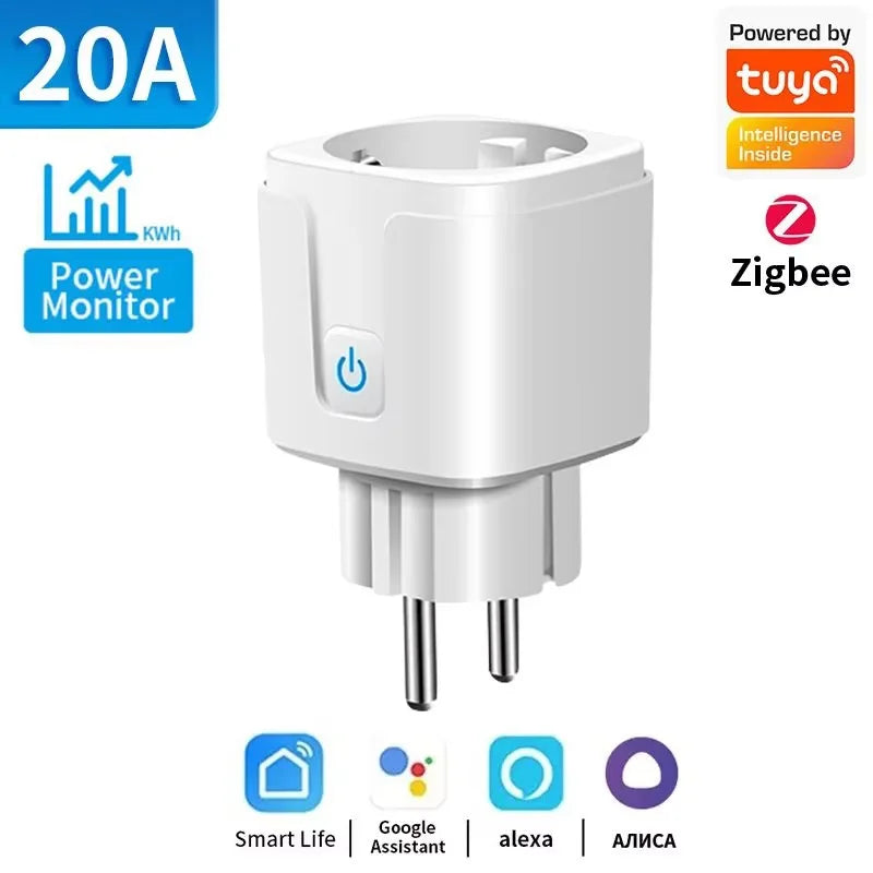 TNCE Tuya Smart Plug WiFi/Zigbee3.0 Smart Socket EU 16A/20A Power Monitor Timing Voice Control Function Works With Alexa