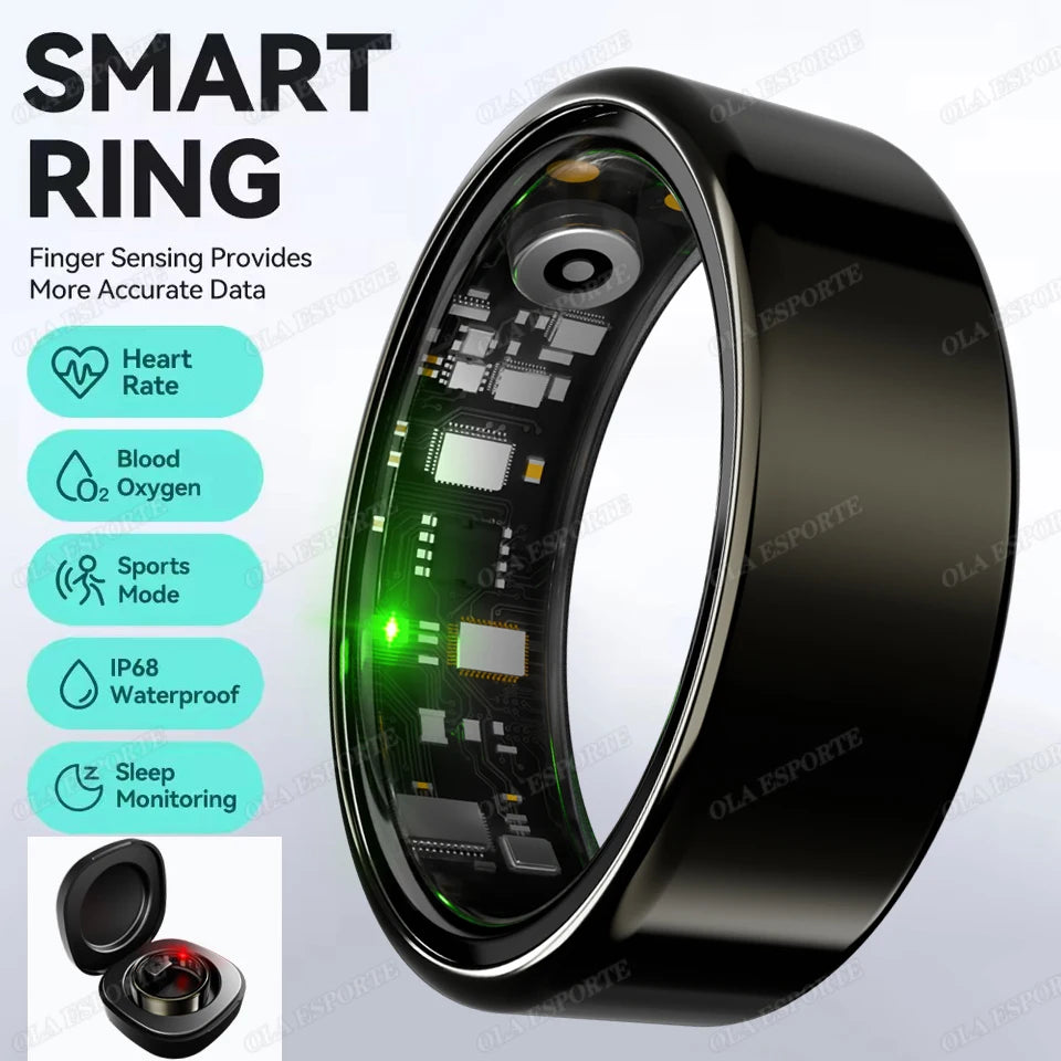 New R09 Smart Ring Men Women with Charging Case,Heart Rate Blood Oxygen,Skin Temperature Monitor,5ATM Waterproof Smartring R11C