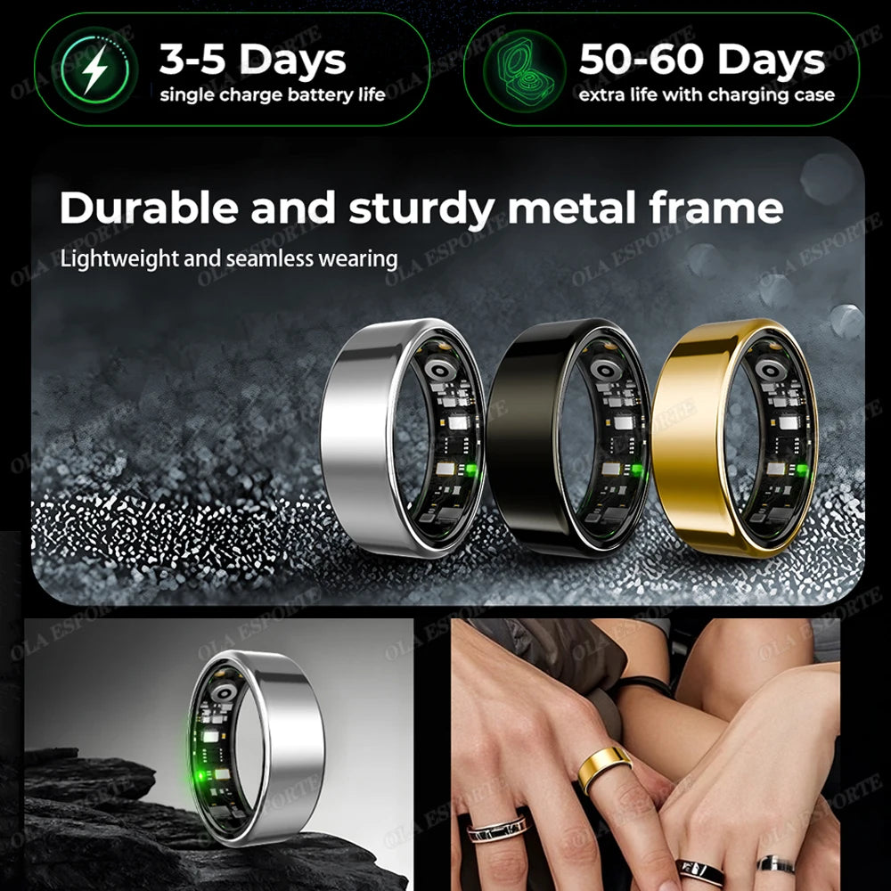 New R09 Smart Ring Men Women with Charging Case,Heart Rate Blood Oxygen,Skin Temperature Monitor,5ATM Waterproof Smartring R11C