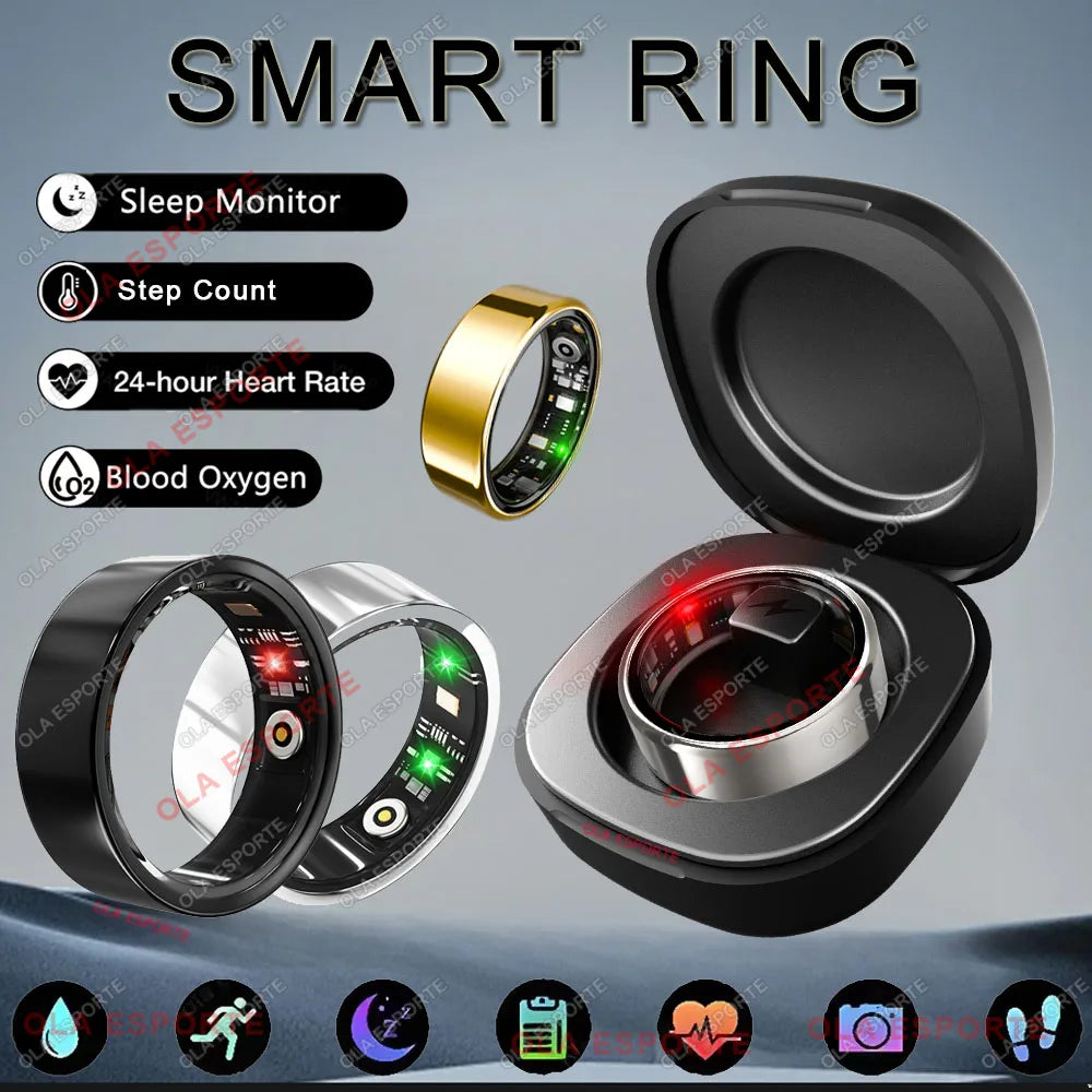 New R09 Smart Ring Men Women with Charging Case,Heart Rate Blood Oxygen,Skin Temperature Monitor,5ATM Waterproof Smartring R11C