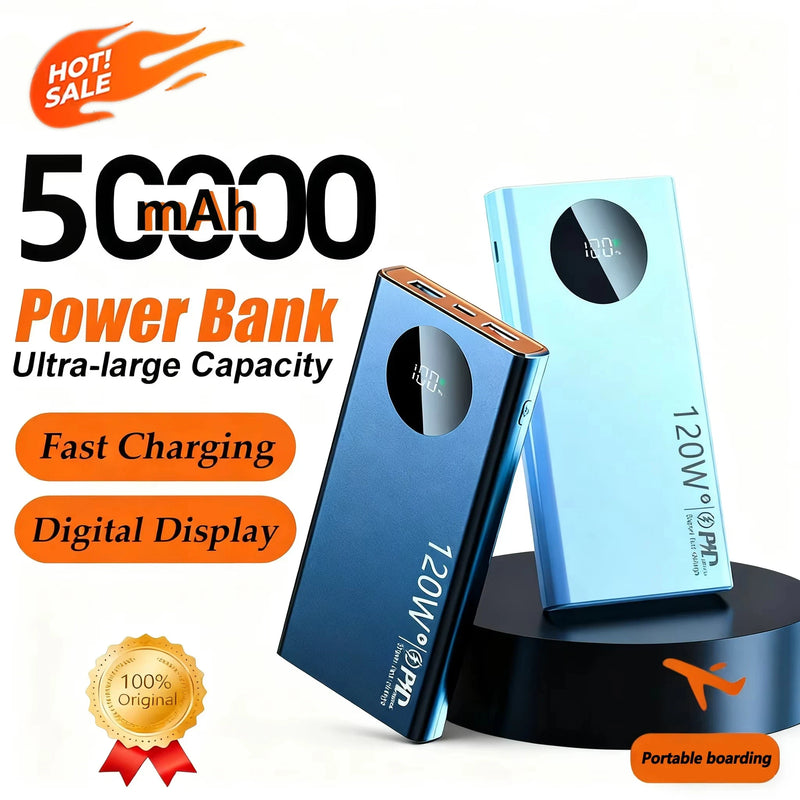 50000mAh Power Bank 120W PD Super Fast Charging Portable Power Bank Large Capacity External Battery With Digital Display